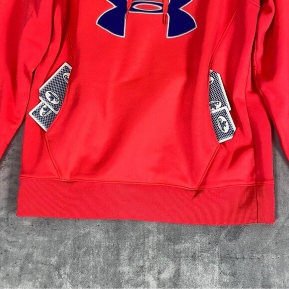 Under Armour Cold Gear Pullover Hoodie Semi Fitted Sz Large Orange with Pocket - Picture 7 of 13
